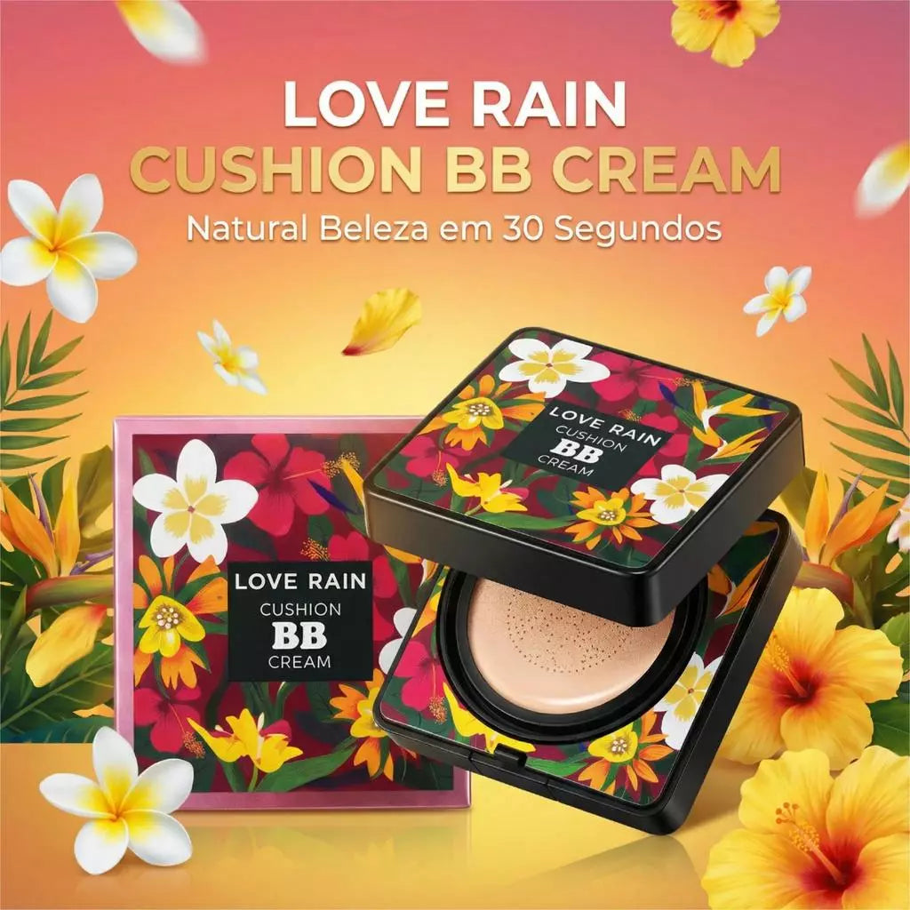 BB Cream Lovè Rain com Esponja Cogumelo | Base Natural e Alta Cobertura – Beleza Dela