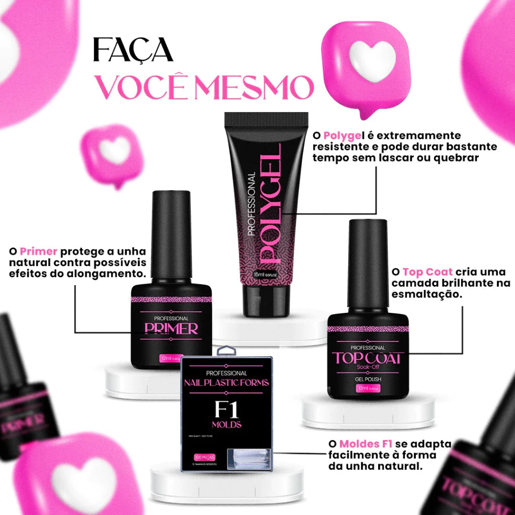Kit Polygel Alongamento de Unhas Completo com Cabine UV – Beleza Dela