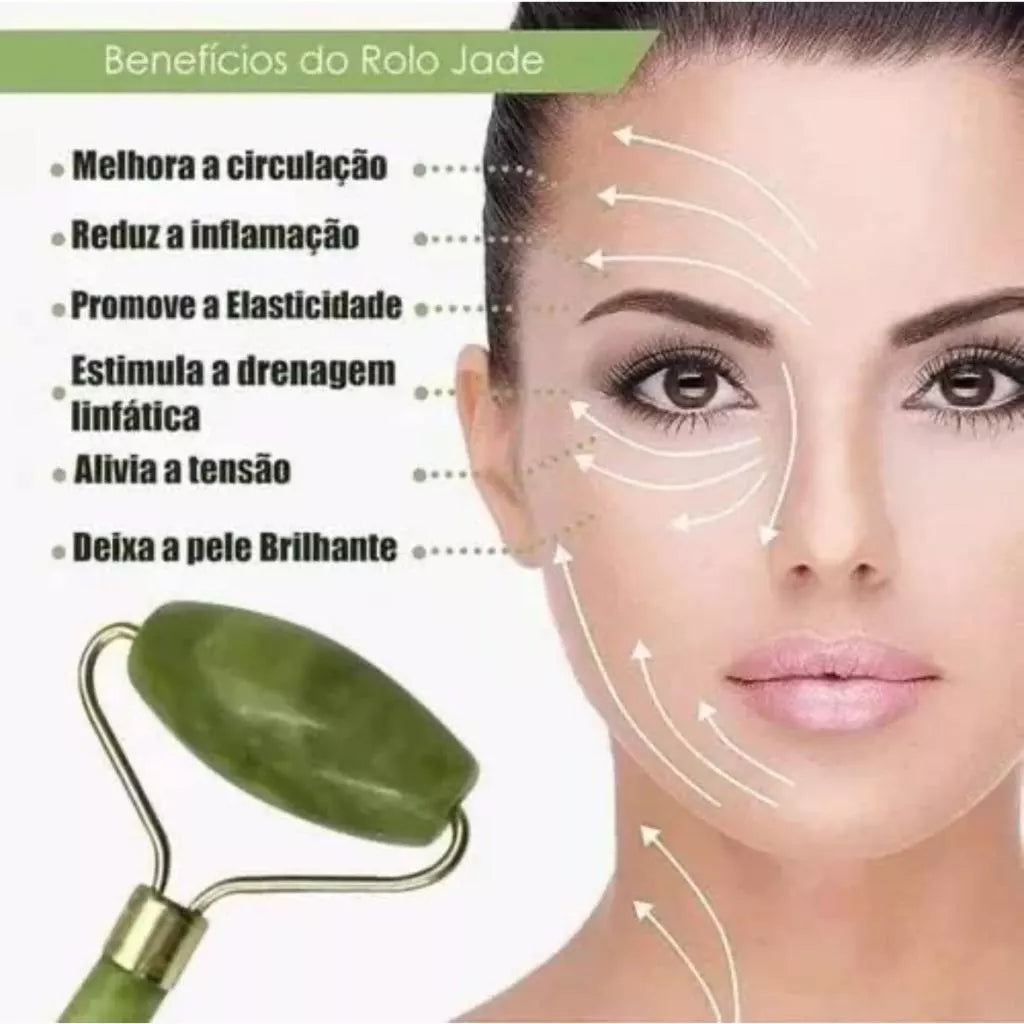Kit Rolo de Jade + Gua Sha Facial | Massagem Antirrugas e Revitalização da Pele – Beleza Dela