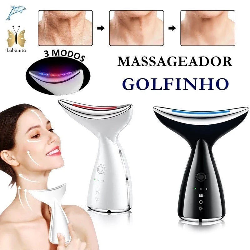 Massageador Facial e de Pescoço LED com Vibração | Rejuvenescimento e Firmeza – Beleza Dela