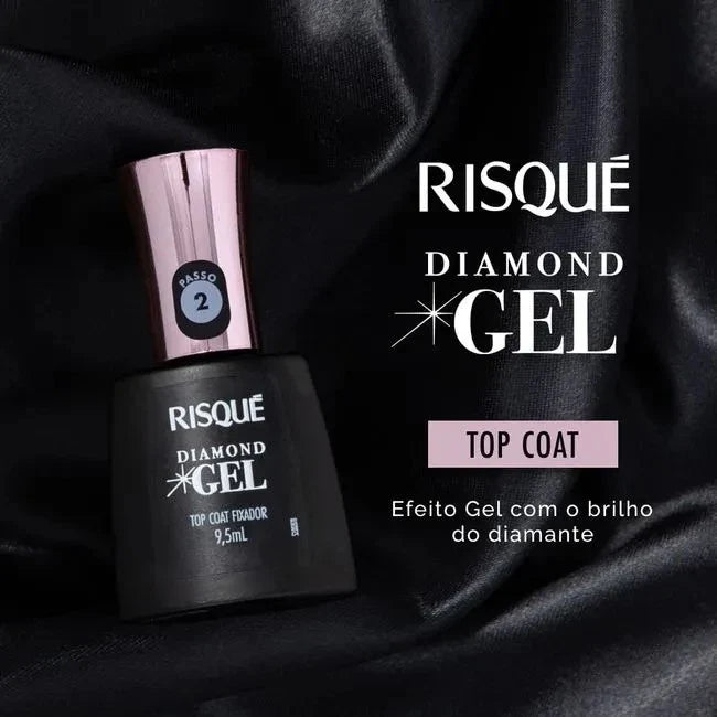 Top Coat Risqué Diamond Gel 9,5ml | Brilho Intenso e Fixação – Beleza Dela