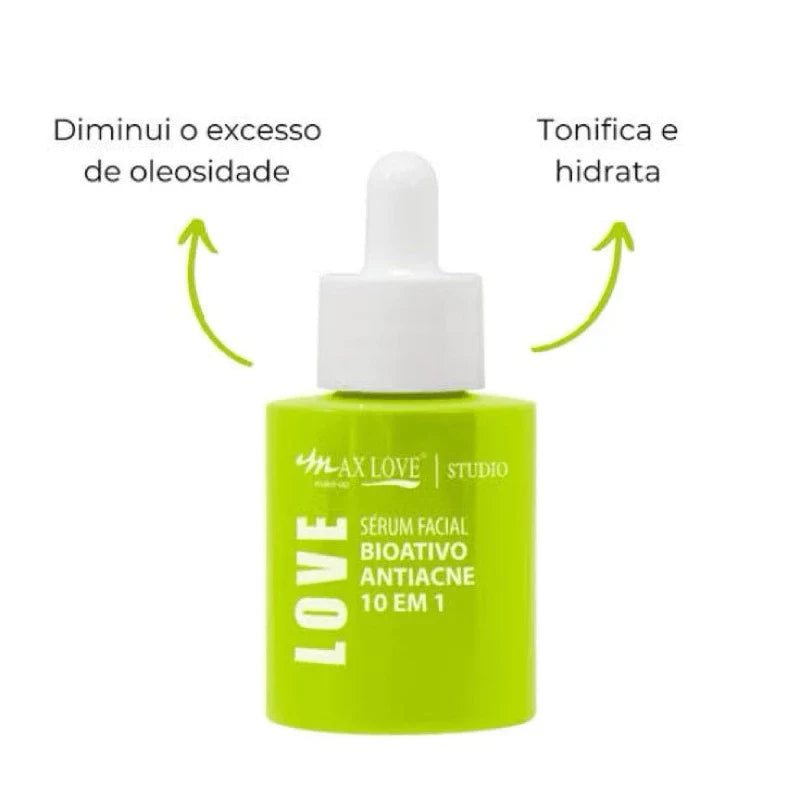 Kit Sérum Facial Max Love 30ml – Vitamina C, Antiacne, Clareador e Controle de Oleosidade | Beleza Dela