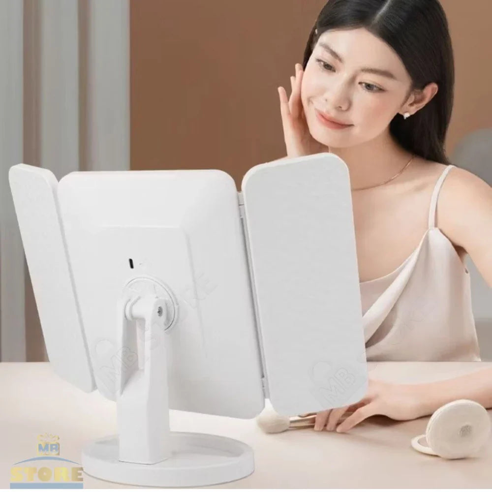 Espelho de Maquiagem Camarim LED Triplo com Zoom e Touch – Beleza Dela