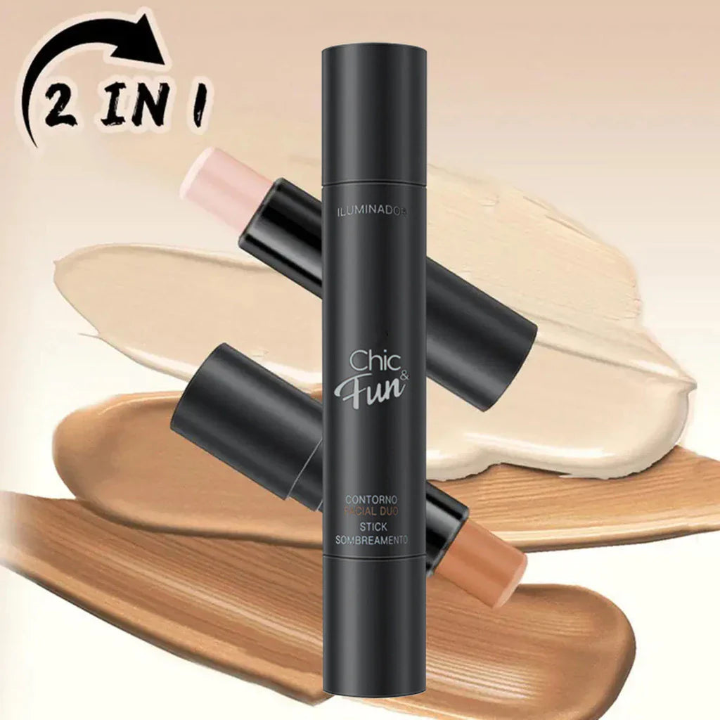 Bastão Contorno e Iluminador 2 em 1 Chic & Fun | Maquiagem Profissional – Beleza Dela