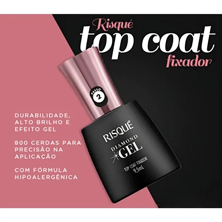 Top Coat Risqué Diamond Gel 9,5ml | Brilho Intenso e Fixação – Beleza Dela
