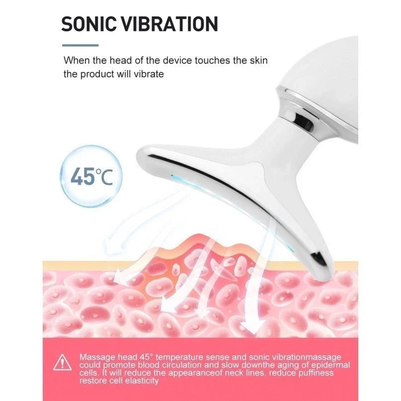 Massageador Facial e de Pescoço LED com Vibração | Rejuvenescimento e Firmeza – Beleza Dela