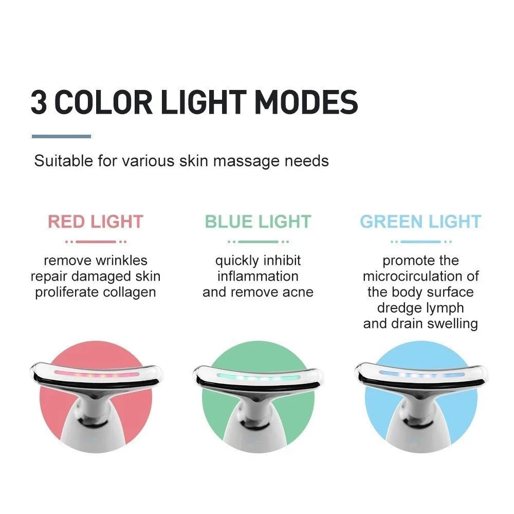 Massageador Facial e de Pescoço LED com Vibração | Rejuvenescimento e Firmeza – Beleza Dela