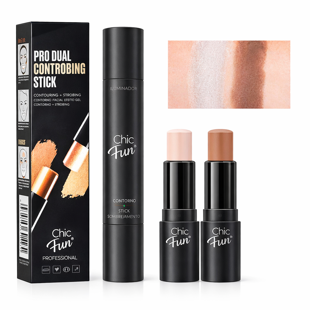 Bastão Contorno e Iluminador 2 em 1 Chic & Fun | Maquiagem Profissional – Beleza Dela