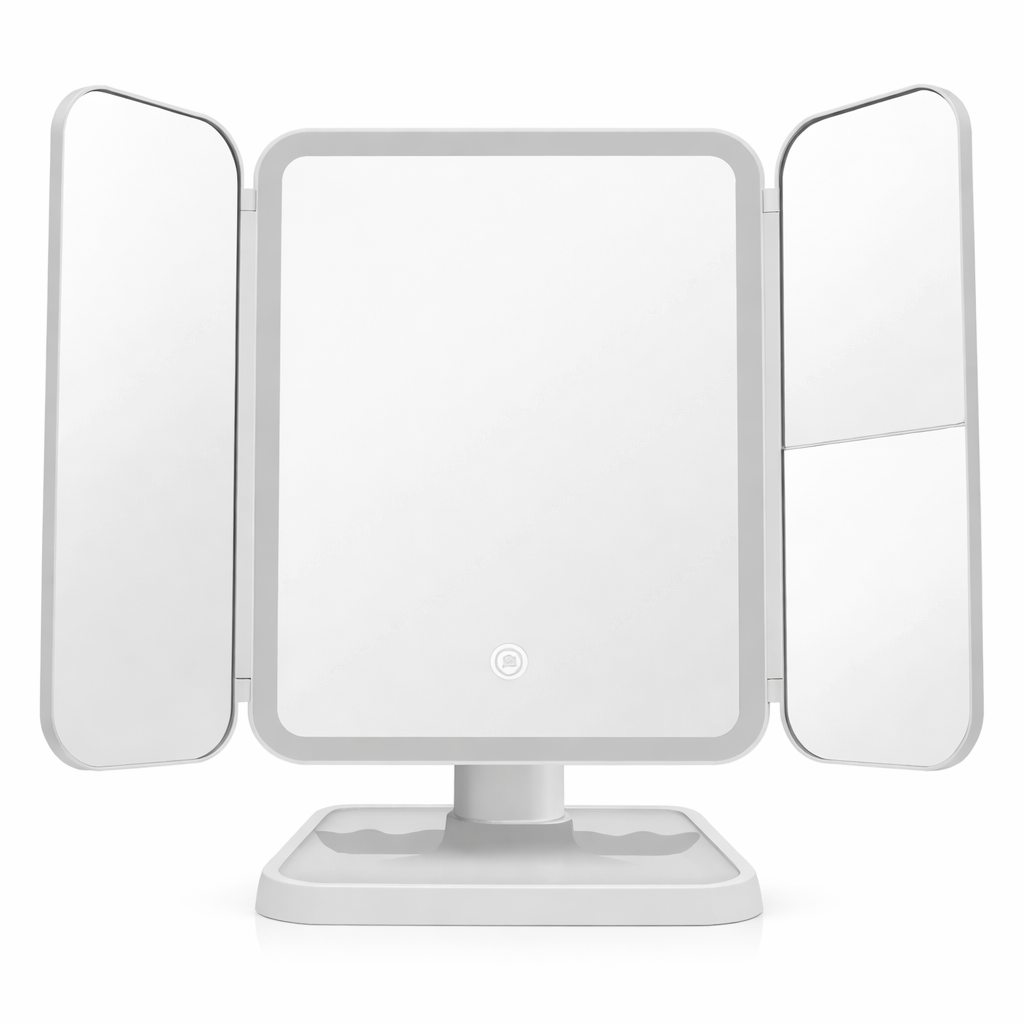Espelho de Maquiagem Camarim LED Triplo com Zoom e Touch – Beleza Dela