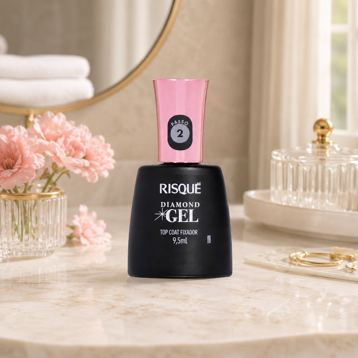 Top Coat Risqué Diamond Gel 9,5ml | Brilho Intenso e Fixação – Beleza Dela