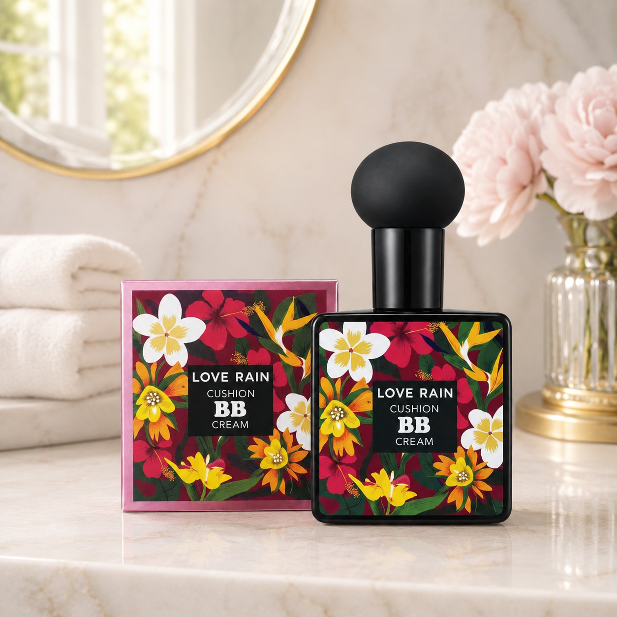 BB Cream Lovè Rain com Esponja Cogumelo | Base Natural e Alta Cobertura – Beleza Dela