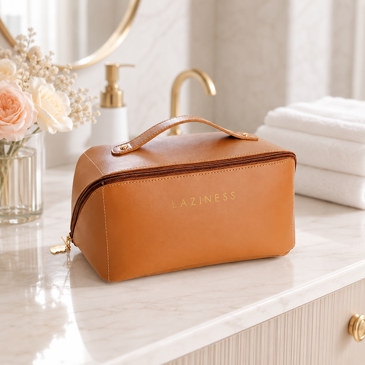 Necessaire Feminina Grande em Couro PU | Organizador de Maquiagem – Beleza Dela
