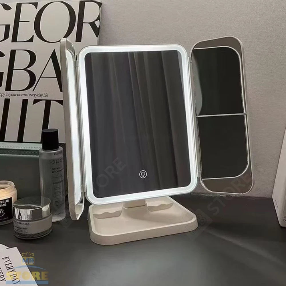 Espelho de Maquiagem Camarim LED Triplo com Zoom e Touch – Beleza Dela