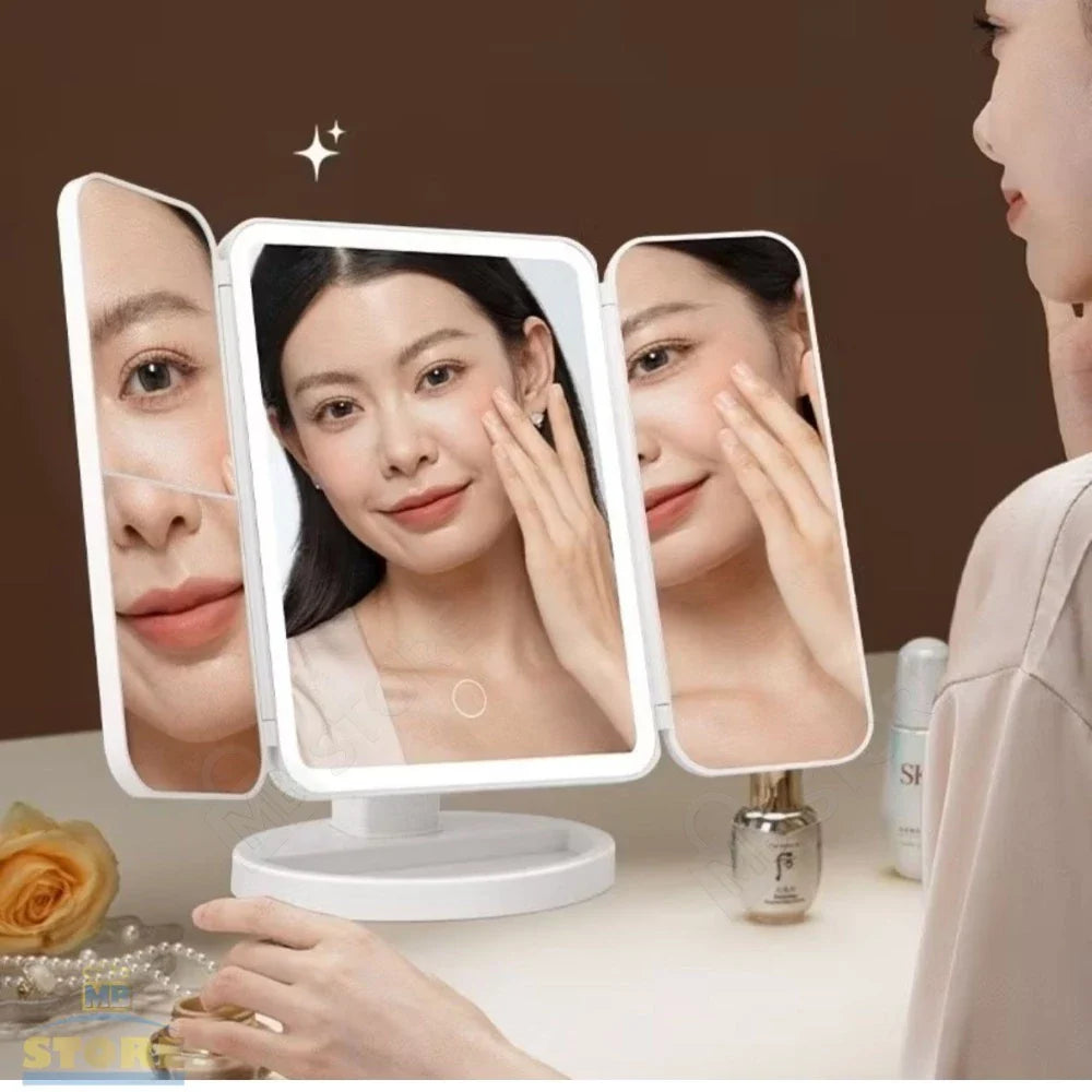 Espelho de Maquiagem Camarim LED Triplo com Zoom e Touch – Beleza Dela