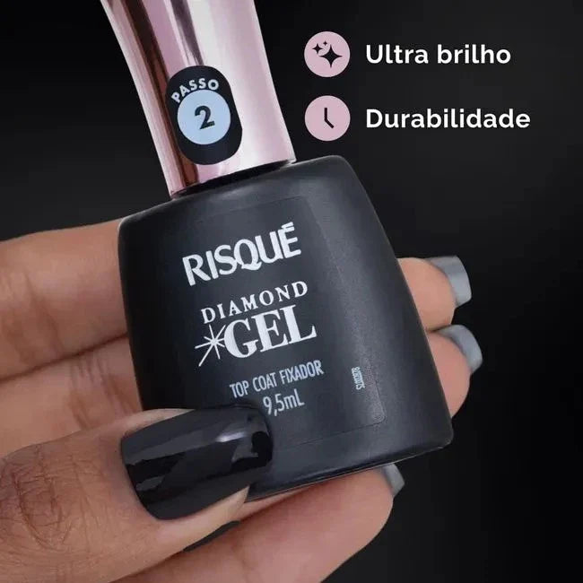 Top Coat Risqué Diamond Gel 9,5ml | Brilho Intenso e Fixação – Beleza Dela