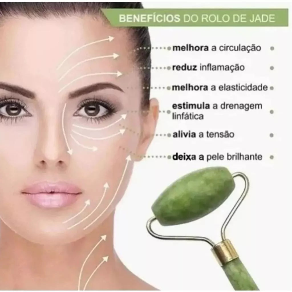 Kit Rolo de Jade + Gua Sha Facial | Massagem Antirrugas e Revitalização da Pele – Beleza Dela