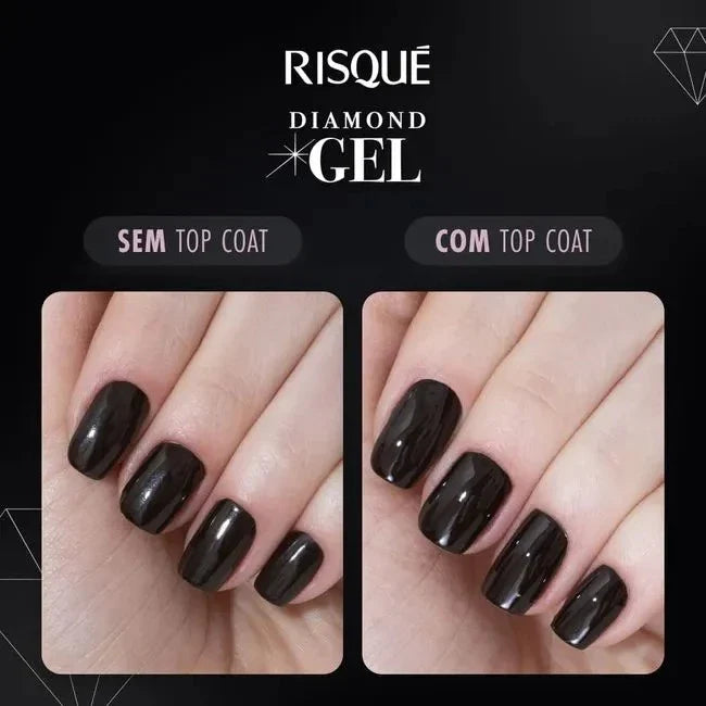 Top Coat Risqué Diamond Gel 9,5ml | Brilho Intenso e Fixação – Beleza Dela