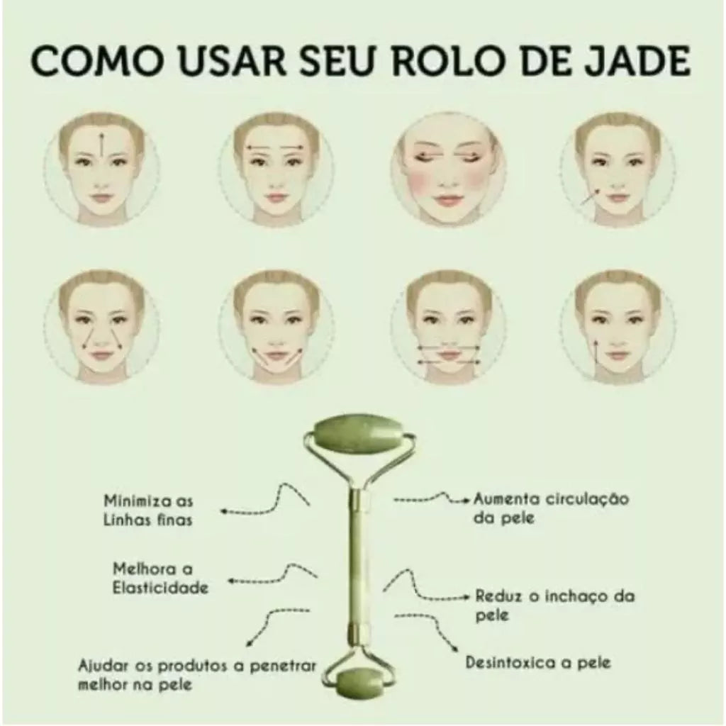 Kit Rolo de Jade + Gua Sha Facial | Massagem Antirrugas e Revitalização da Pele – Beleza Dela