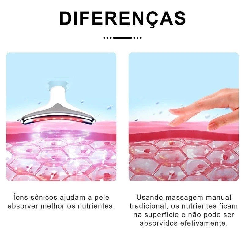 Massageador Facial e de Pescoço LED com Vibração | Rejuvenescimento e Firmeza – Beleza Dela