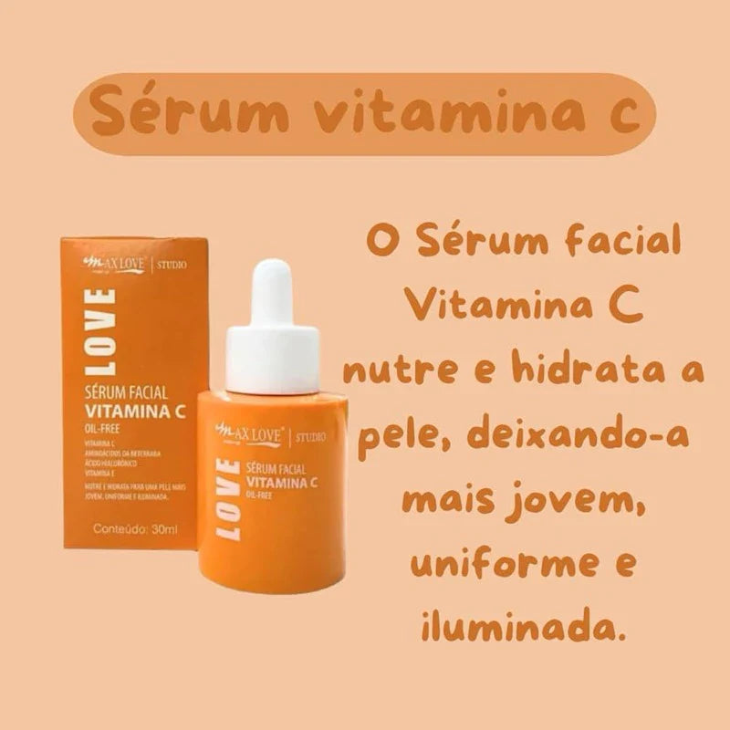 Kit Sérum Facial Max Love 30ml – Vitamina C, Antiacne, Clareador e Controle de Oleosidade | Beleza Dela