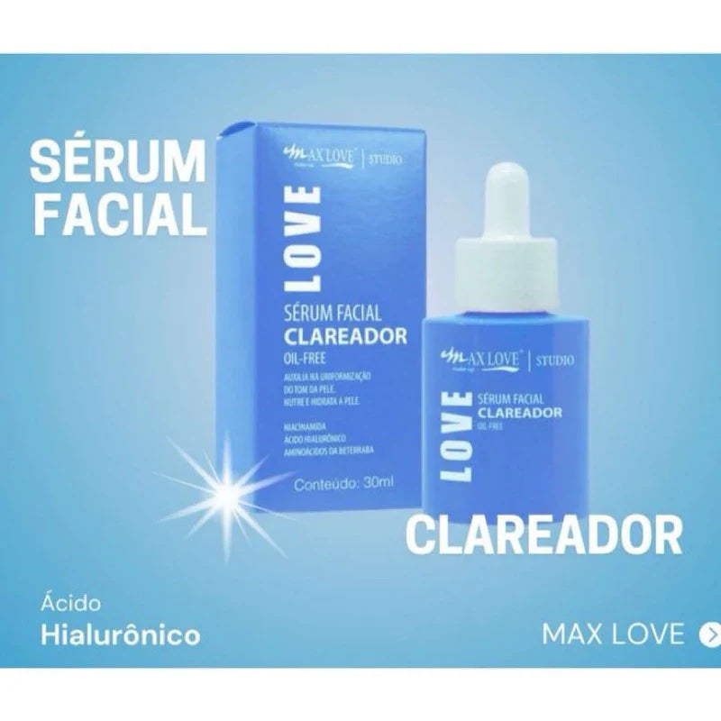 Kit Sérum Facial Max Love 30ml – Vitamina C, Antiacne, Clareador e Controle de Oleosidade | Beleza Dela