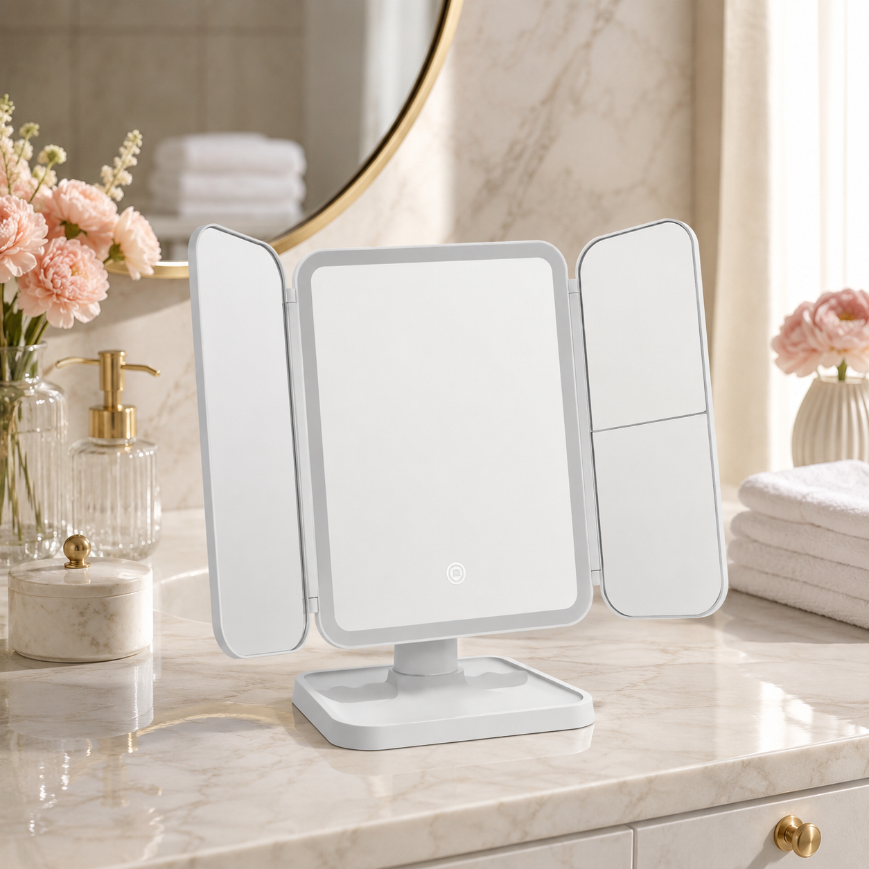 Espelho de Maquiagem Camarim LED Triplo com Zoom e Touch – Beleza Dela