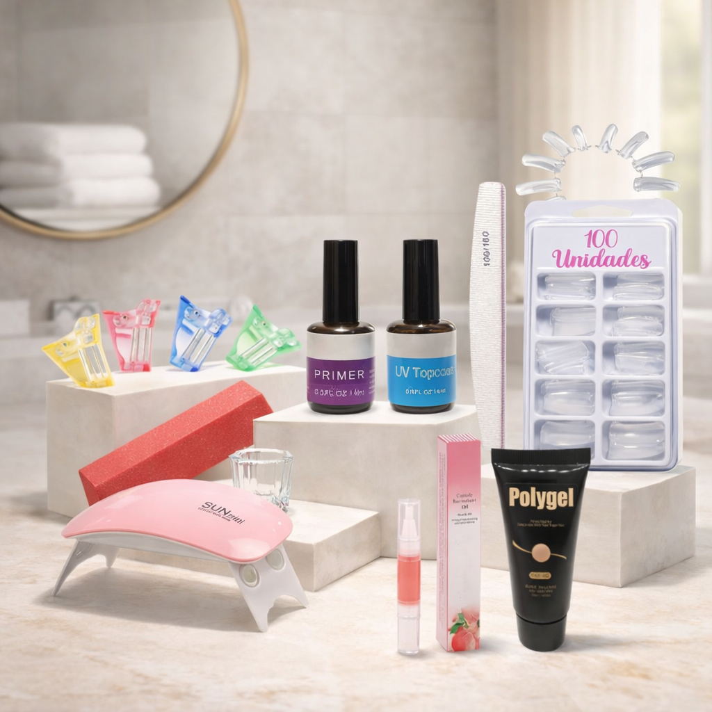 Kit Polygel Alongamento de Unhas Completo com Cabine UV – Beleza Dela